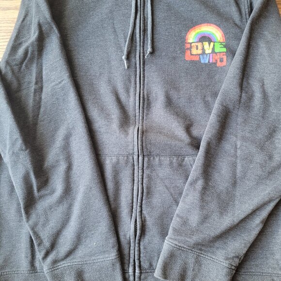 Pride Love Wins Full-Zip Gray Hoodie Rainbow Unicorn LGBTQ XL Extra Large - Picture 3 of 10